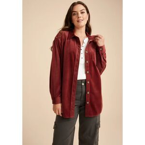 Maurices Velvet Button Up Shirt XXL Burgundy Grunge Soft Goth Dark Academia